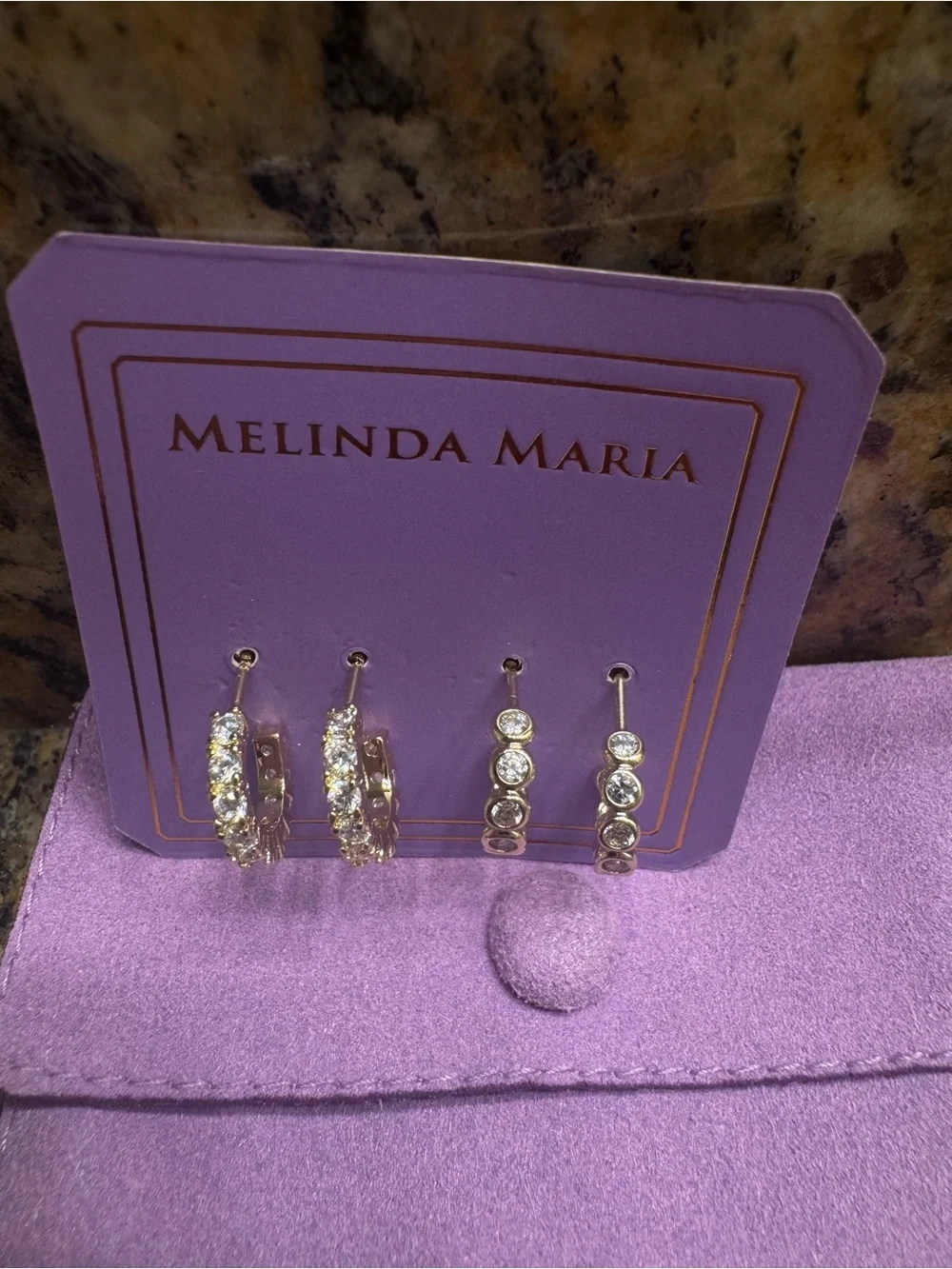 Melinda Maria Gold and White 'They're So Cute' Huggie Earring Set - Picture 5 of 6
